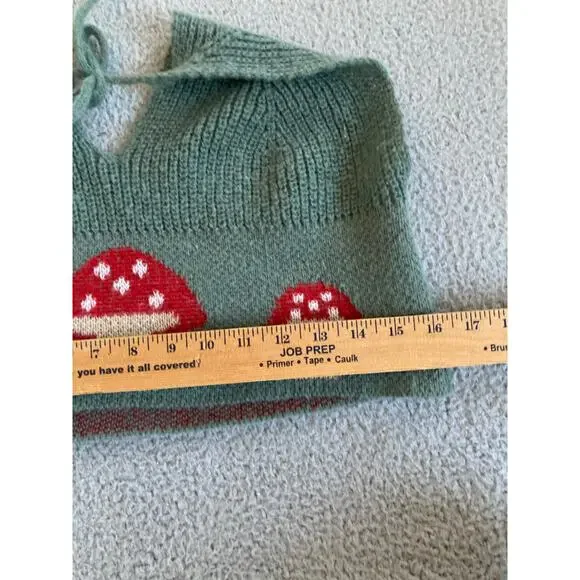 Mushroom Crop Tank Top Halter Large Knit V-Neck Cottagecore Red Green Bralette - Picture 9 of 12